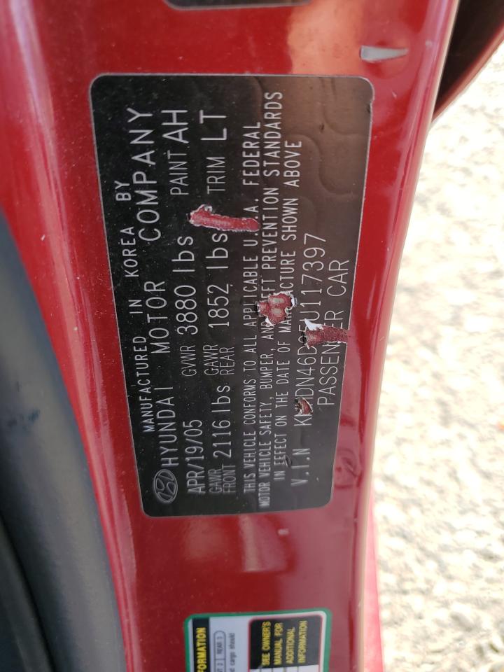 2005 Hyundai Elantra Gls VIN: KMHDN46D05U117397 Lot: 56379235
