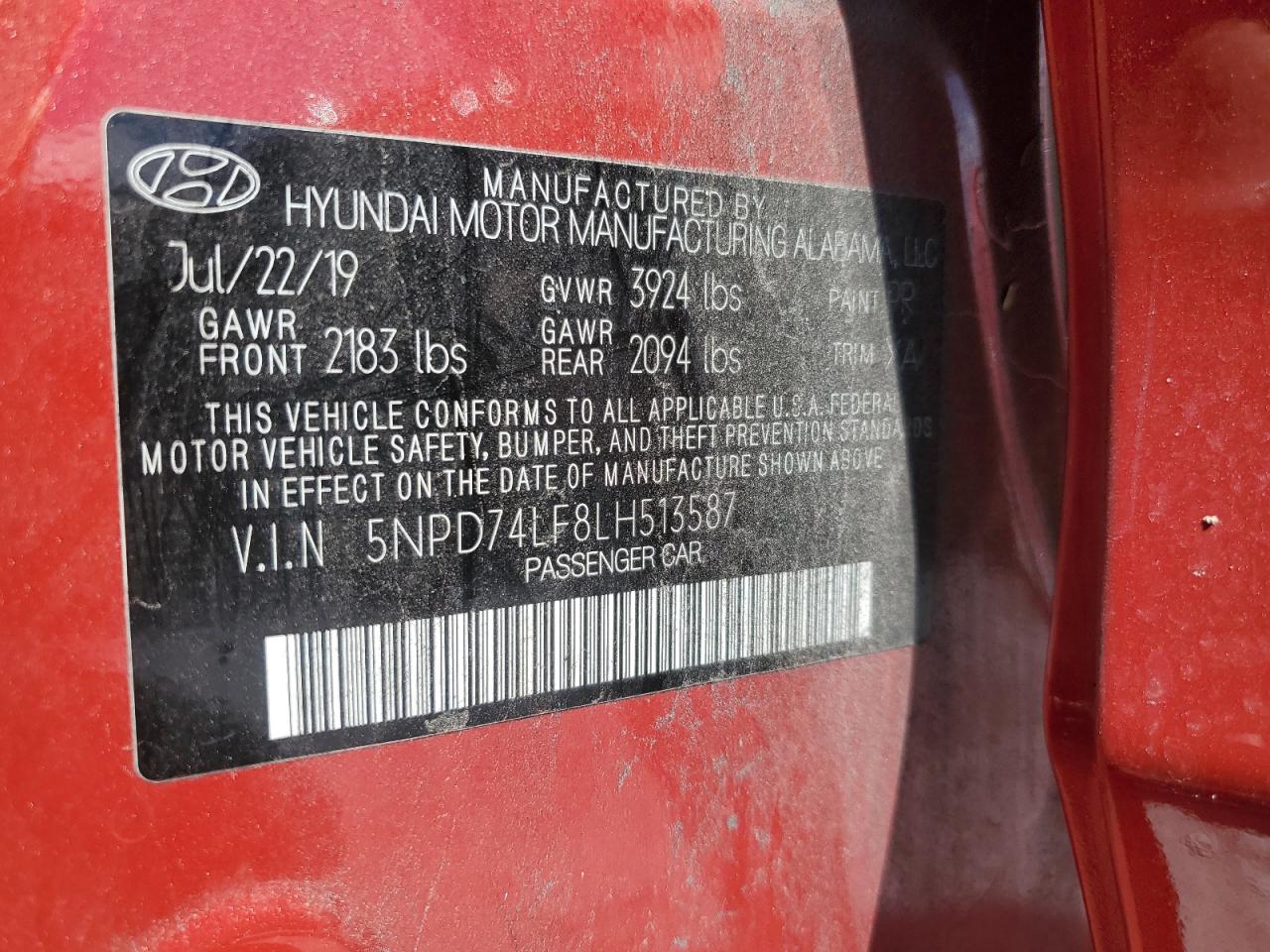 2020 Hyundai Elantra Se VIN: 5NPD74LF8LH513587 Lot: 56713585