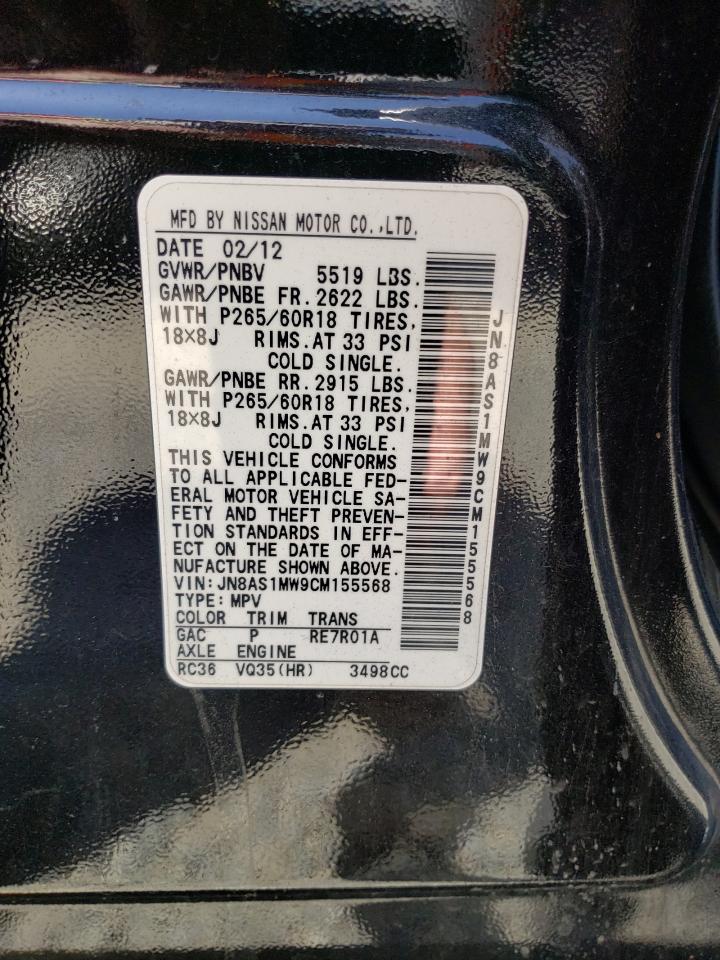 2012 Infiniti Fx35 VIN: JN8AS1MW9CM155568 Lot: 55037355