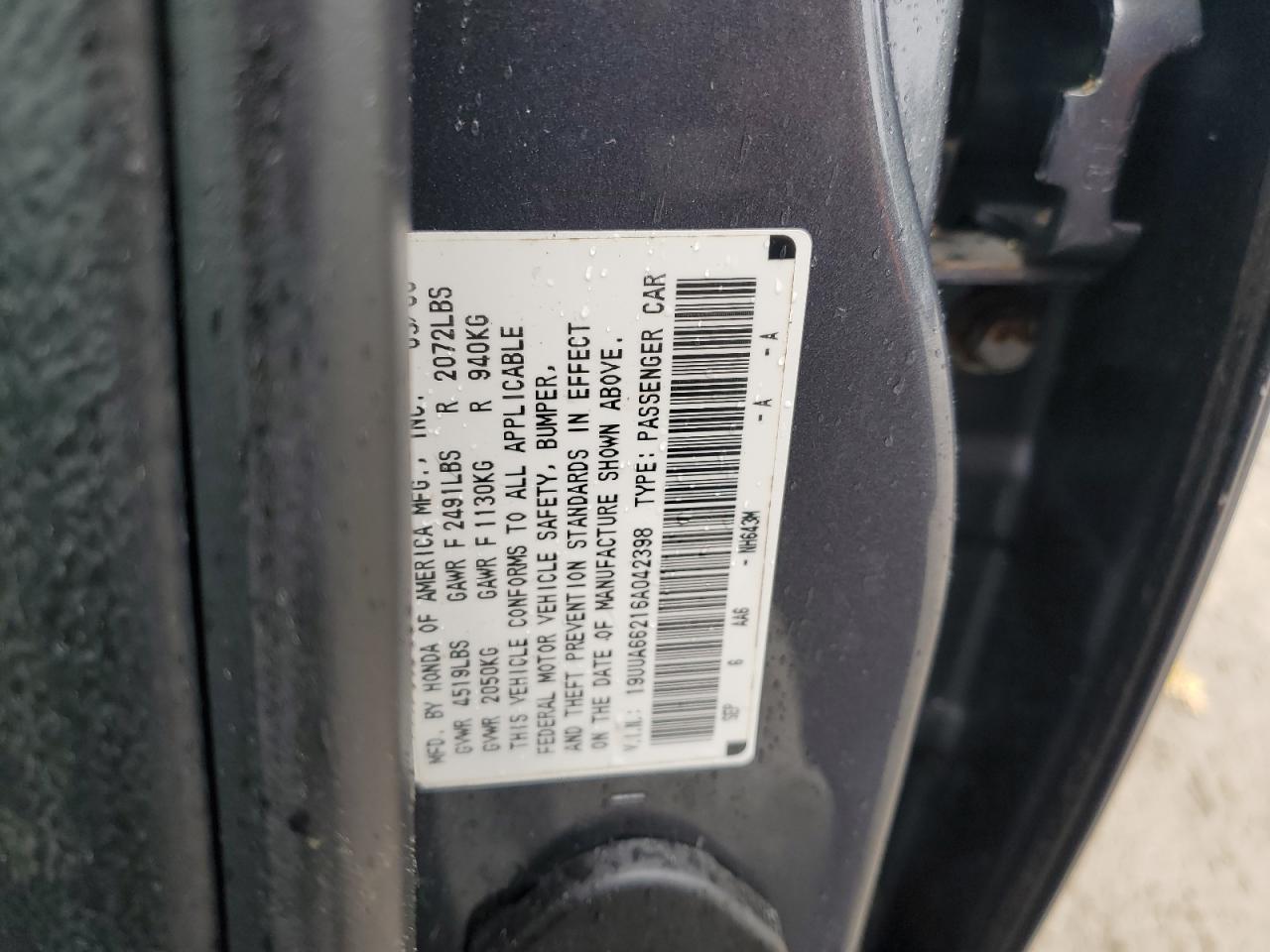2006 Acura 3.2Tl VIN: 19UUA66216A042398 Lot: 56549735