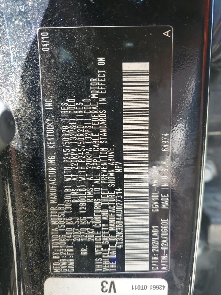 2010 Toyota Venza VIN: 4T3ZK3BB4AU027314 Lot: 57449445