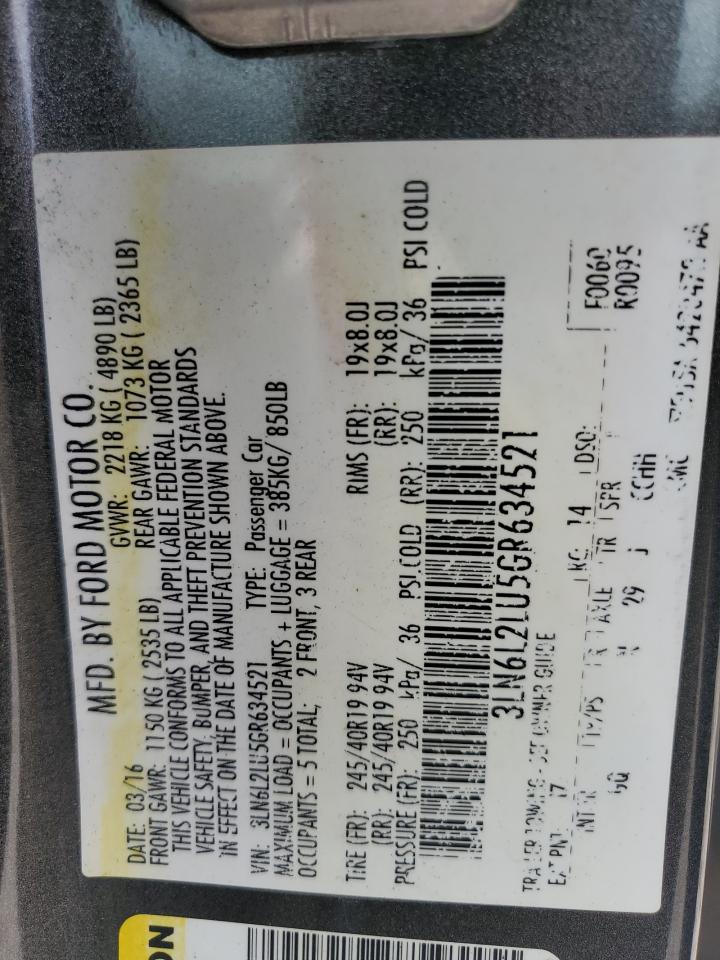 2016 Lincoln Mkz Hybrid VIN: 3LN6L2LU5GR634521 Lot: 56939735