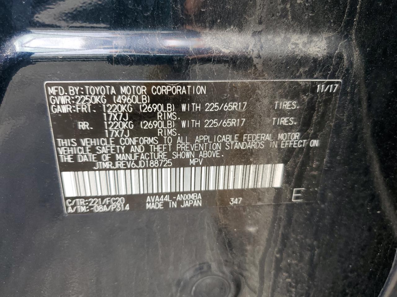 2018 Toyota Rav4 Hv Le VIN: JTMRJREV6JD188725 Lot: 56564545