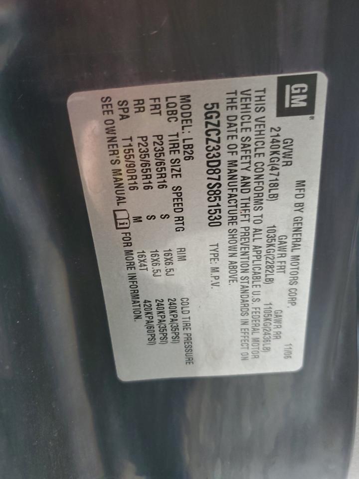 2007 Saturn Vue VIN: 5GZCZ33D87S851530 Lot: 56545765
