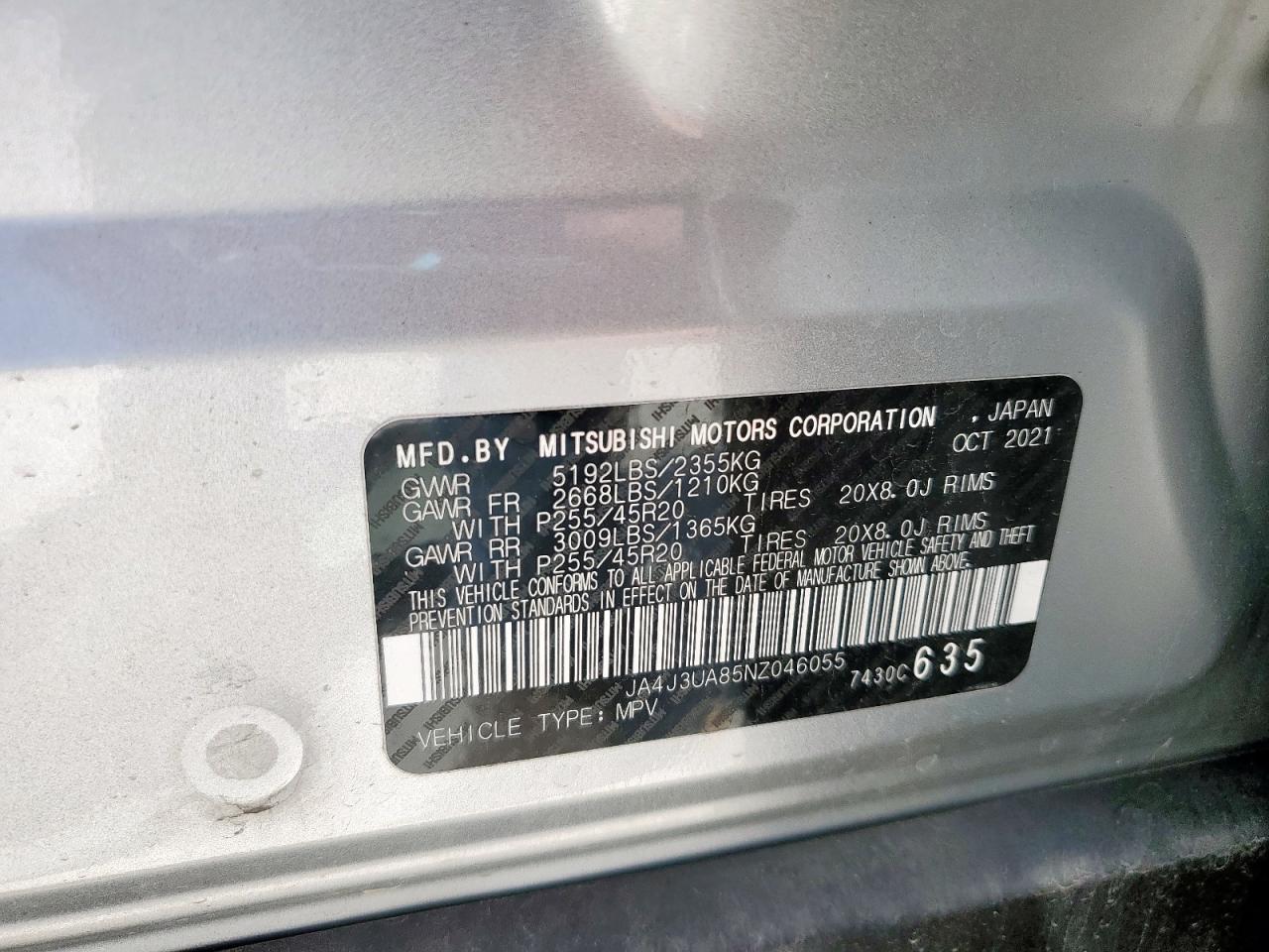 2022 Mitsubishi Outlander Se VIN: JA4J3UA85NZ046055 Lot: 56719585