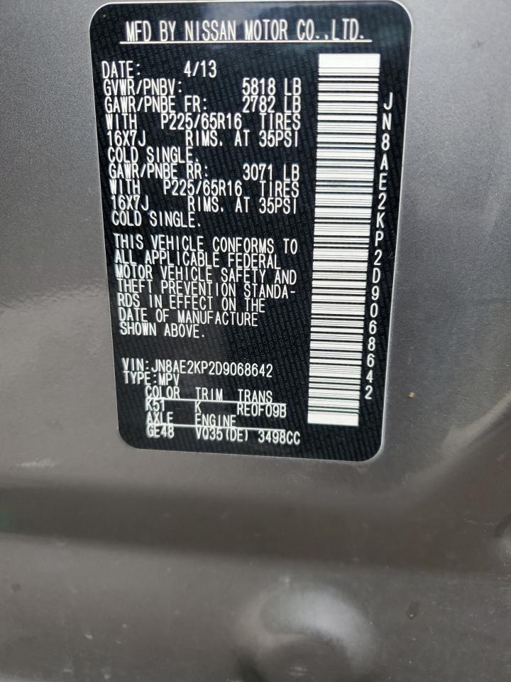 2013 Nissan Quest S VIN: JN8AE2KP2D9068642 Lot: 55512615