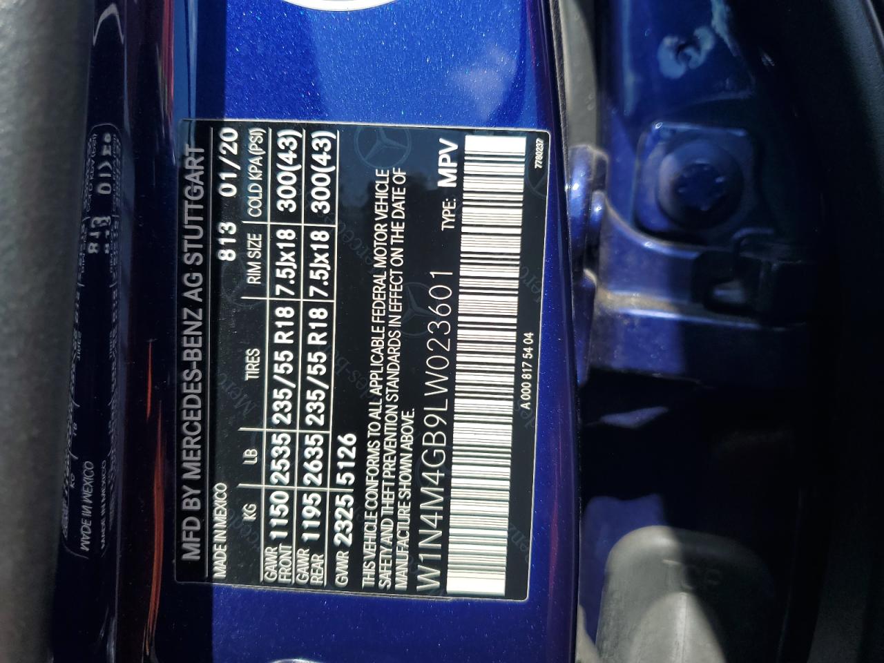 2020 Mercedes-Benz Glb 250 VIN: W1N4M4GB9LW023601 Lot: 54925945