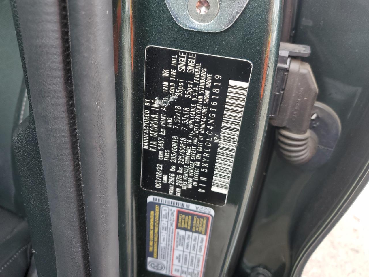 2022 Kia Sorento S VIN: 5XYRLDLC4NG161819 Lot: 56753945