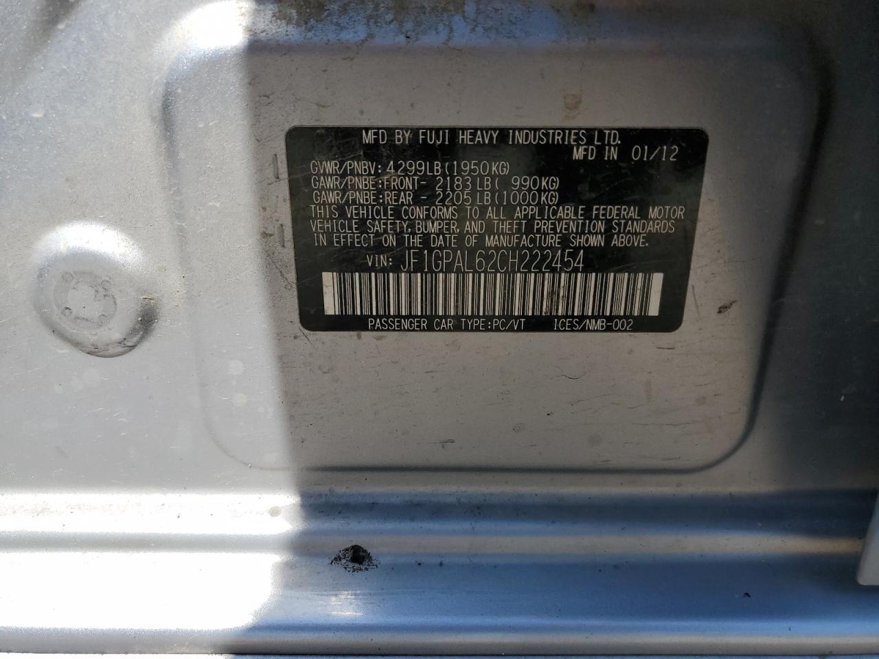 2012 Subaru Impreza Sport Premium VIN: JF1GPAL62CH222454 Lot: 56058395