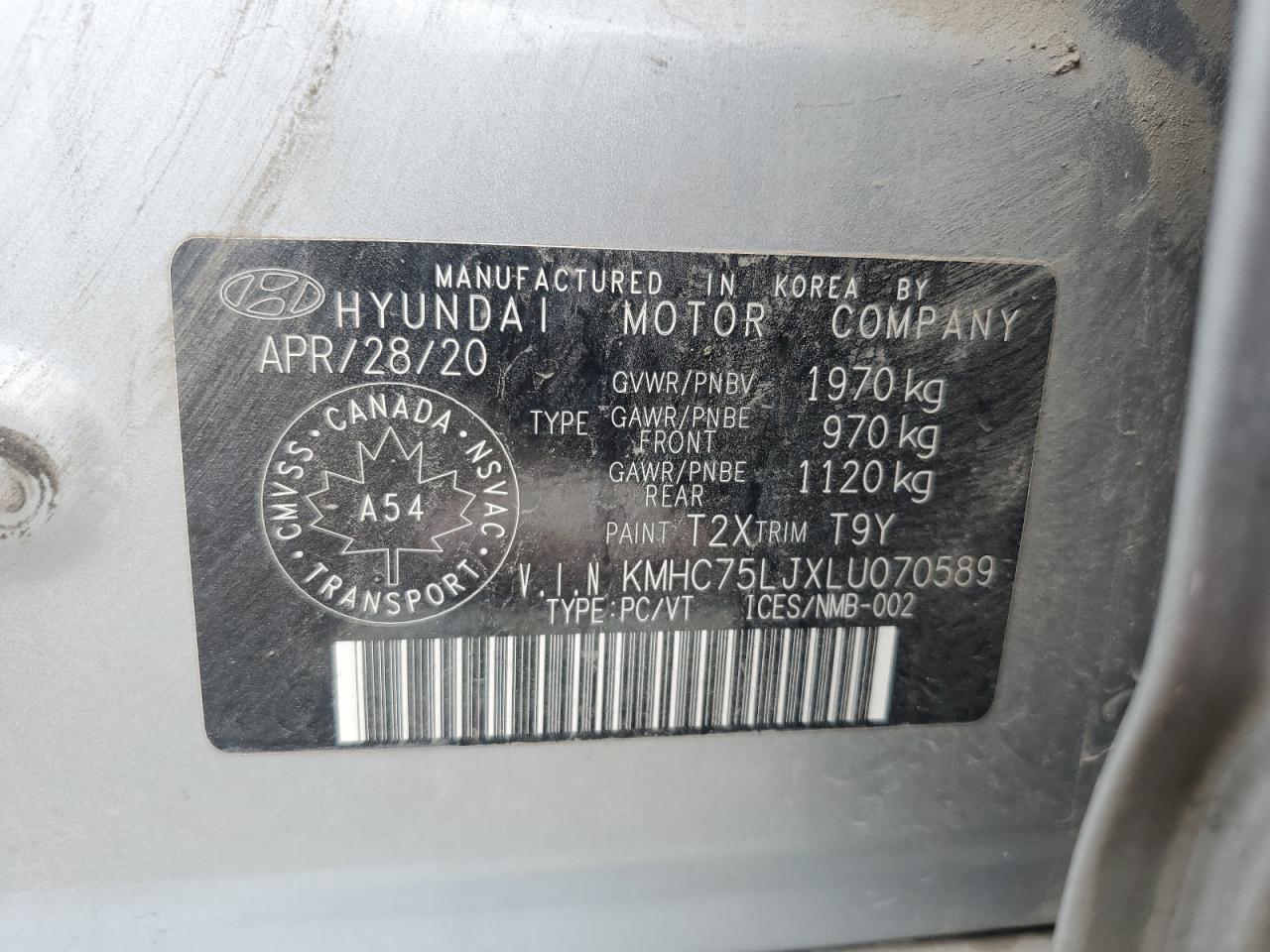 2020 Hyundai Ioniq Se VIN: KMHC75LJXLU070589 Lot: 58650805
