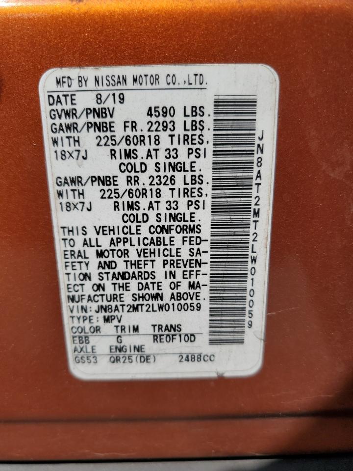 2020 Nissan Rogue S VIN: JN8AT2MT2LW010059 Lot: 55862835