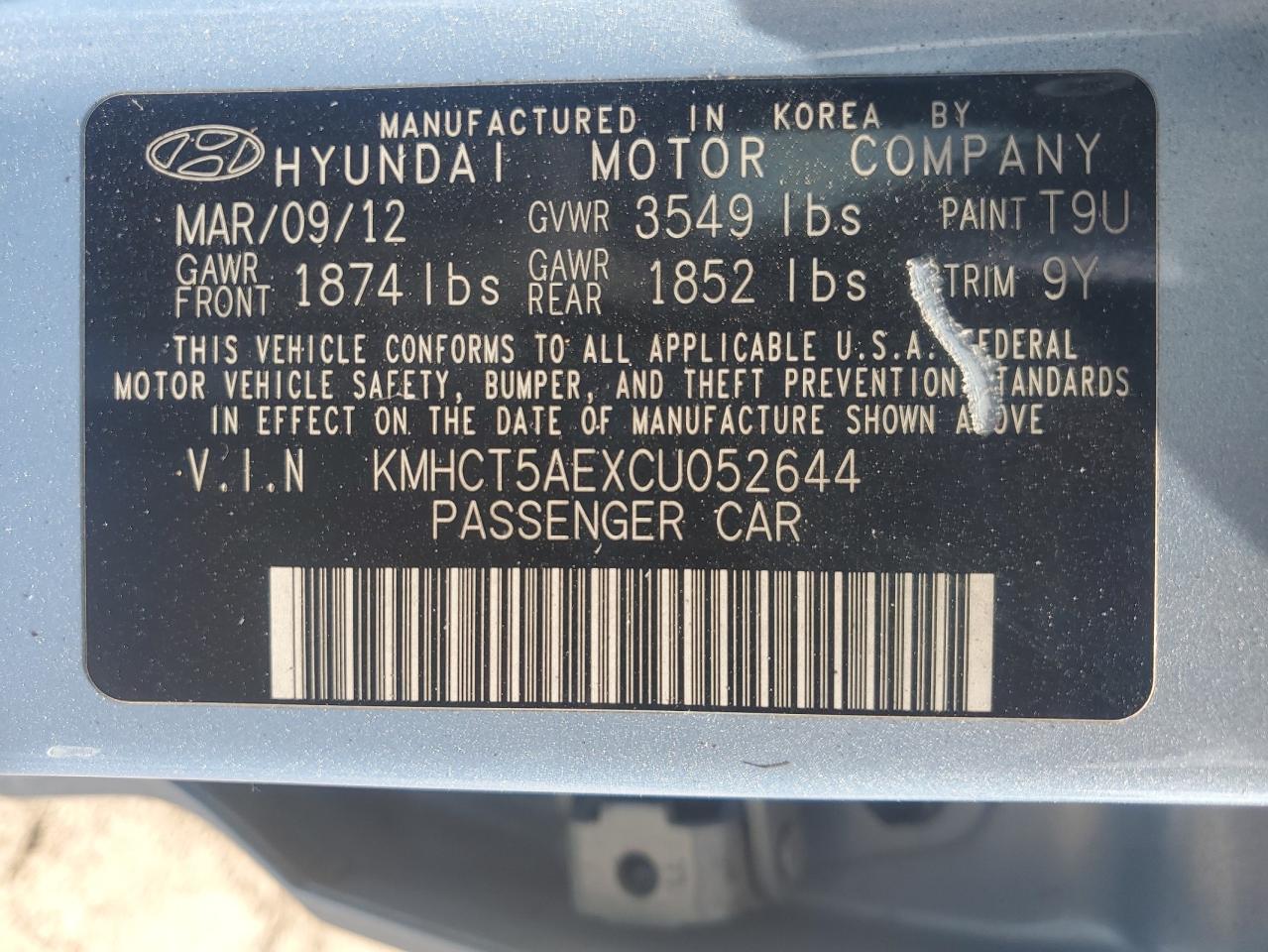 2012 Hyundai Accent Gls VIN: KMHCT5AEXCU052644 Lot: 54649945