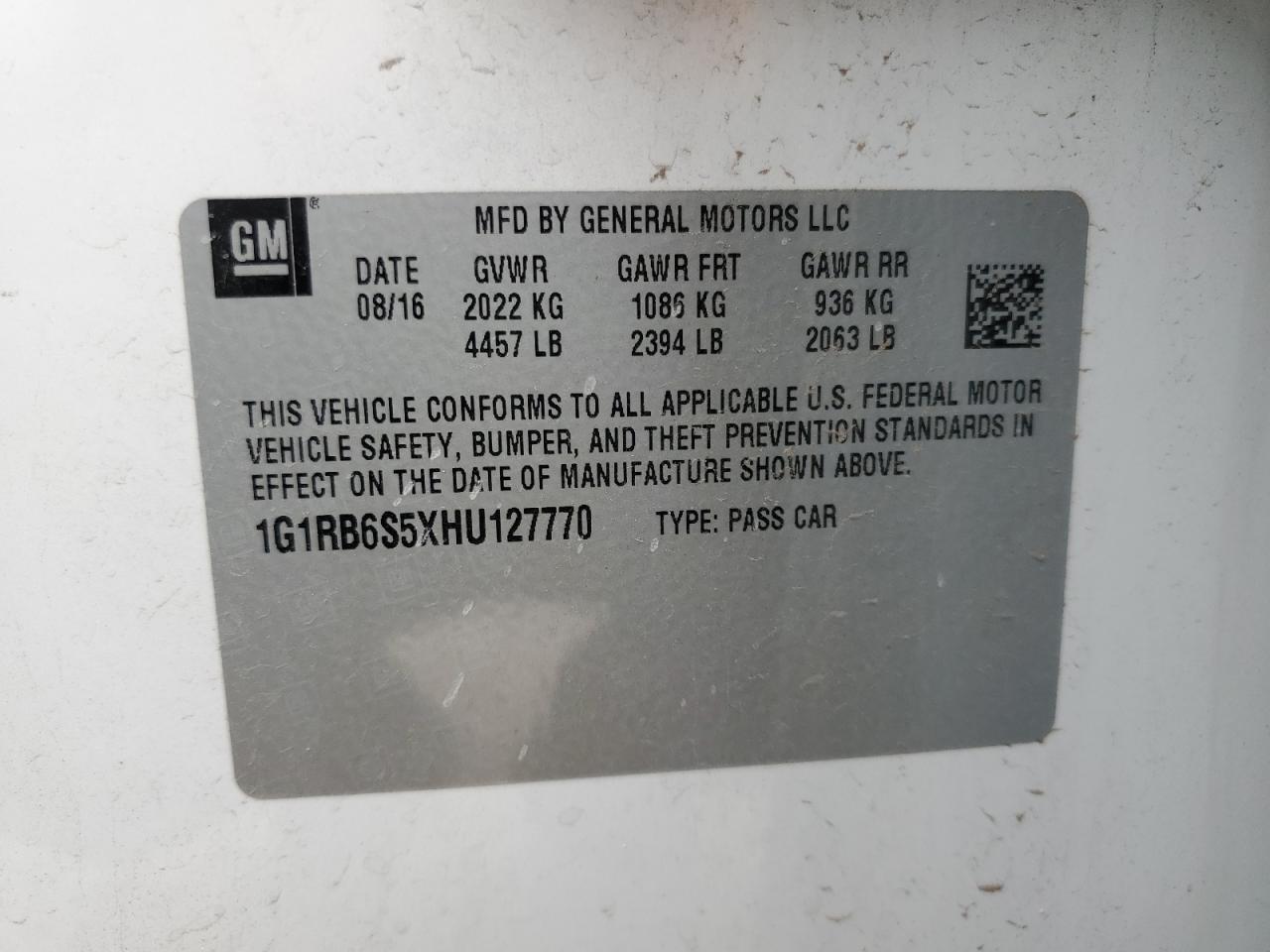 2017 Chevrolet Volt Premier VIN: 1G1RB6S5XHU127770 Lot: 56915585