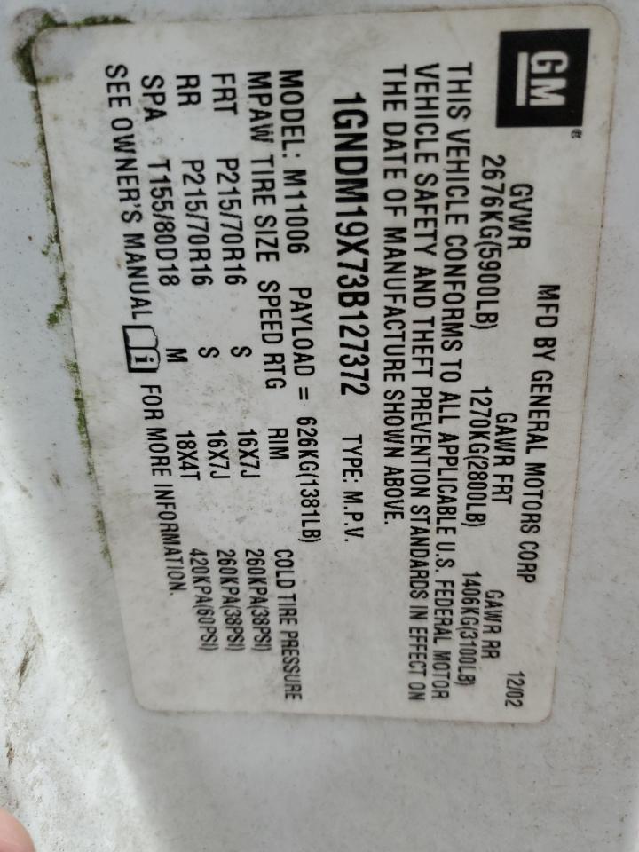 2003 Chevrolet Astro VIN: 1GNDM19X73B127372 Lot: 57580455