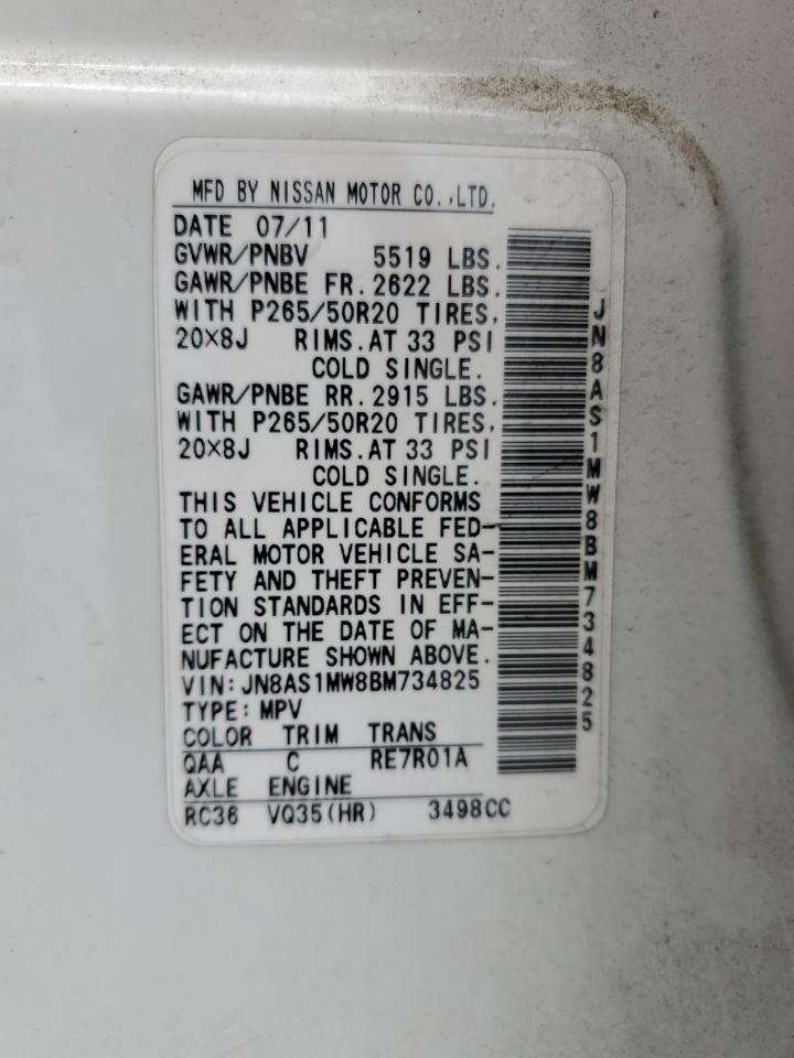 2011 Infiniti Fx35 VIN: JN8AS1MW8BM734825 Lot: 57046195