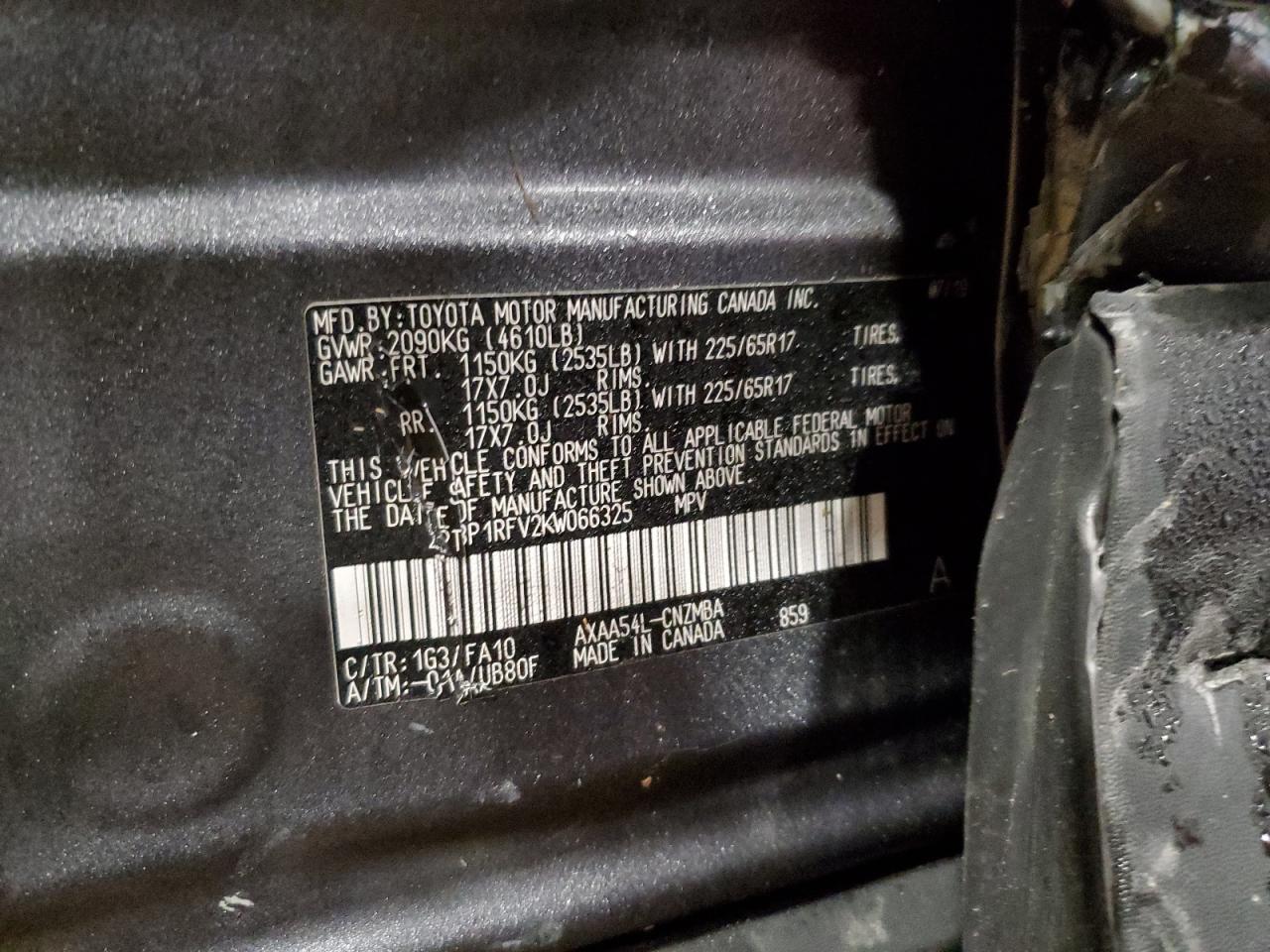 2019 Toyota Rav4 Xle VIN: 2T3P1RFV2KW066325 Lot: 55763375