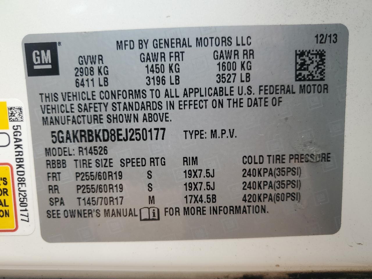 2014 Buick Enclave VIN: 5GAKRBKD8EJ250177 Lot: 58483195