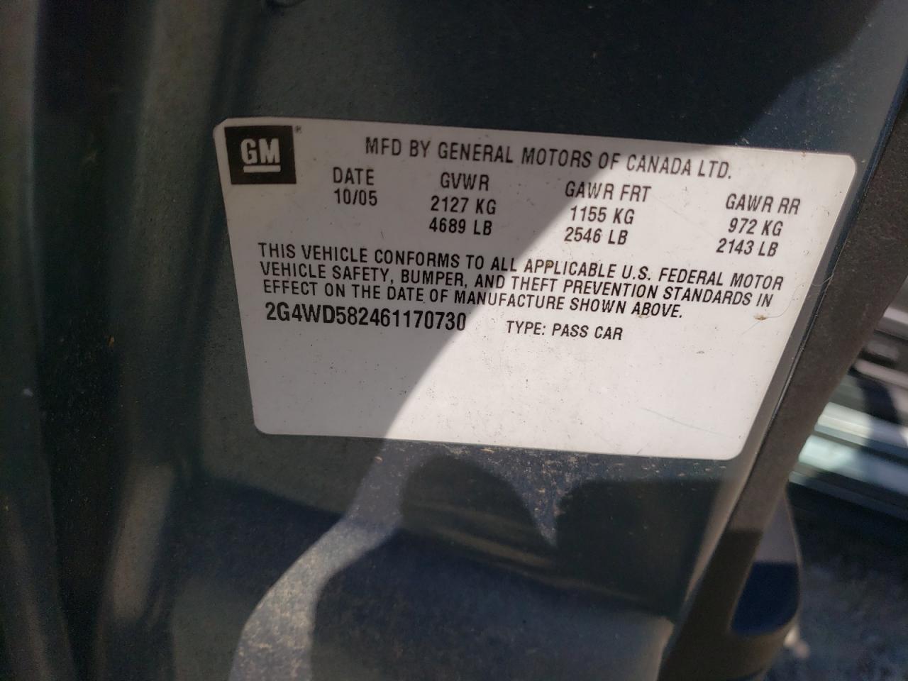 2006 Buick Lacrosse Cxl VIN: 2G4WD582461170730 Lot: 58510515