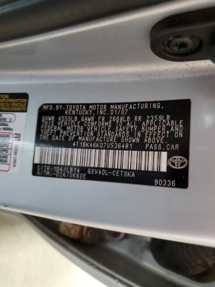 2007 Toyota Camry Le VIN: 4T1BK46K07U536481 Lot: 58513445