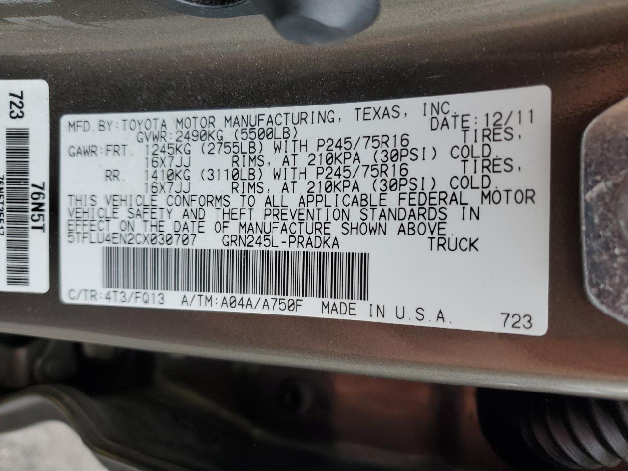 2012 Toyota Tacoma Double Cab VIN: 5TFLU4EN2CX030707 Lot: 56797575