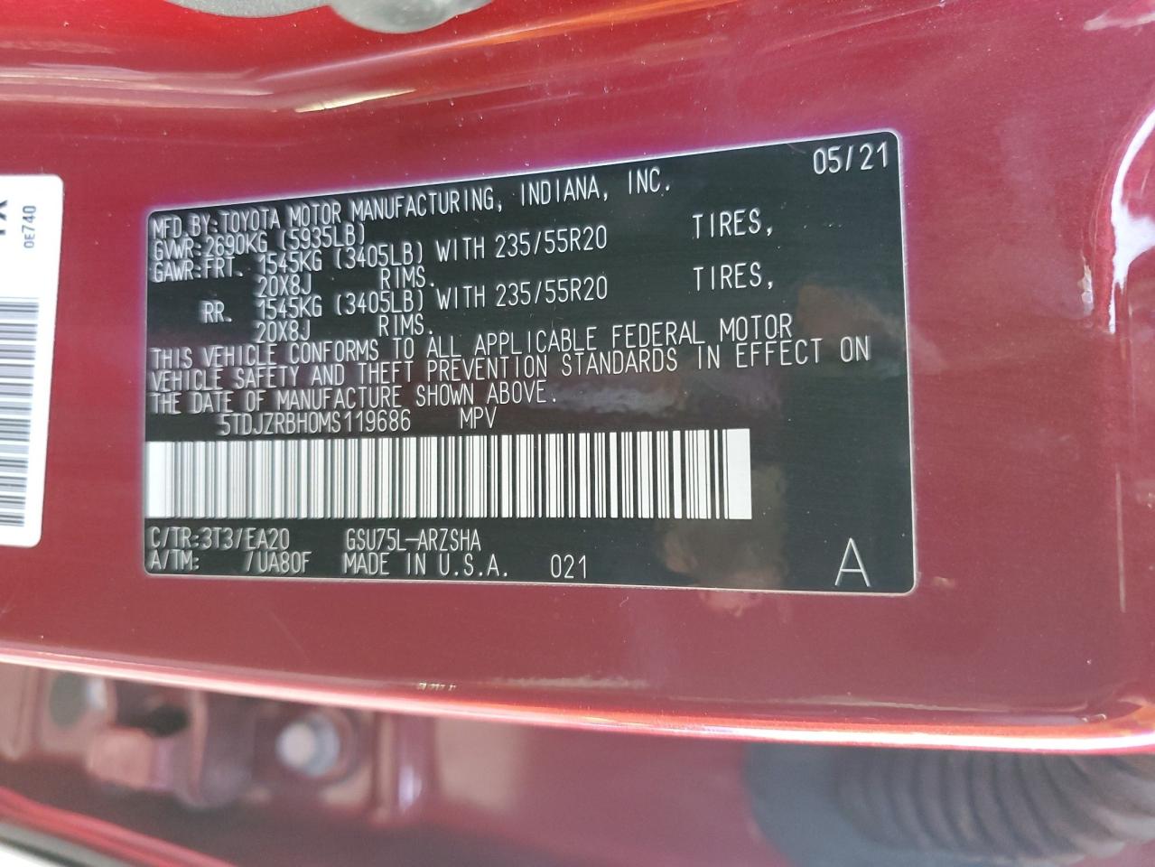 2021 Toyota Highlander Xse VIN: 5TDJZRBH0MS119686 Lot: 56765235
