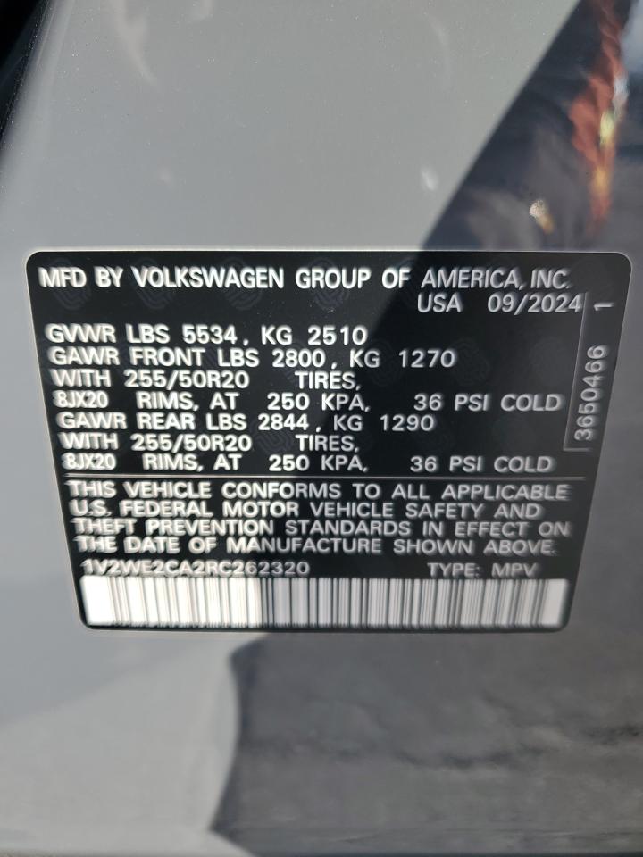 2024 Volkswagen Atlas Cross Sport Se VIN: 1V2WE2CA2RC262320 Lot: 57114235