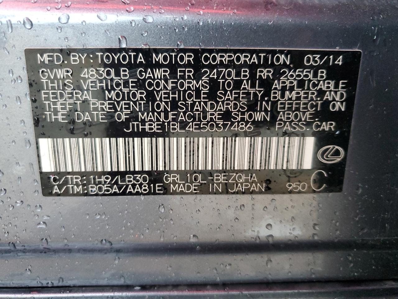 2014 Lexus Gs 350 VIN: JTHBE1BL4E5037486 Lot: 56000775