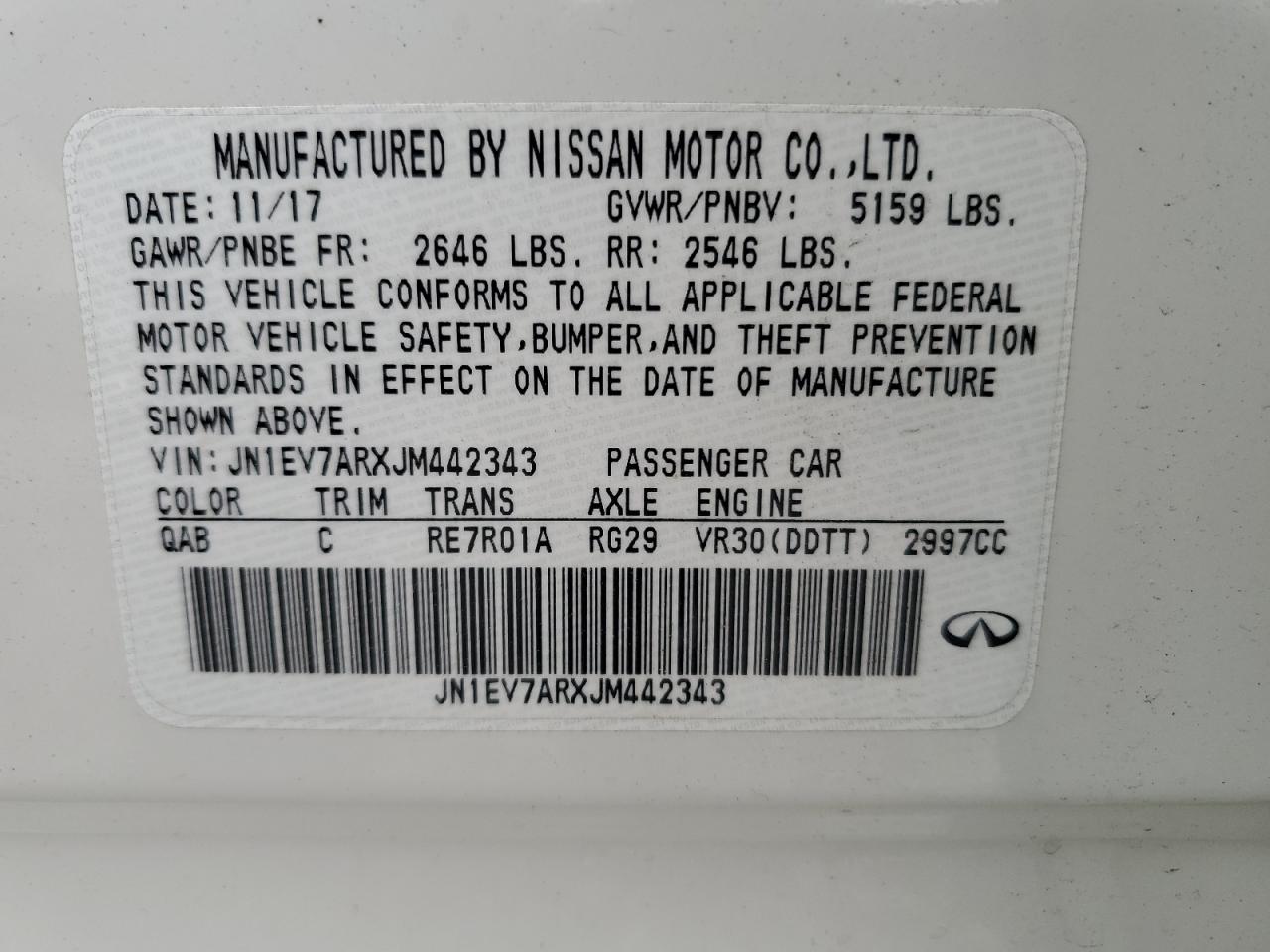 2018 Infiniti Q50 Luxe VIN: JN1EV7ARXJM442343 Lot: 58747465