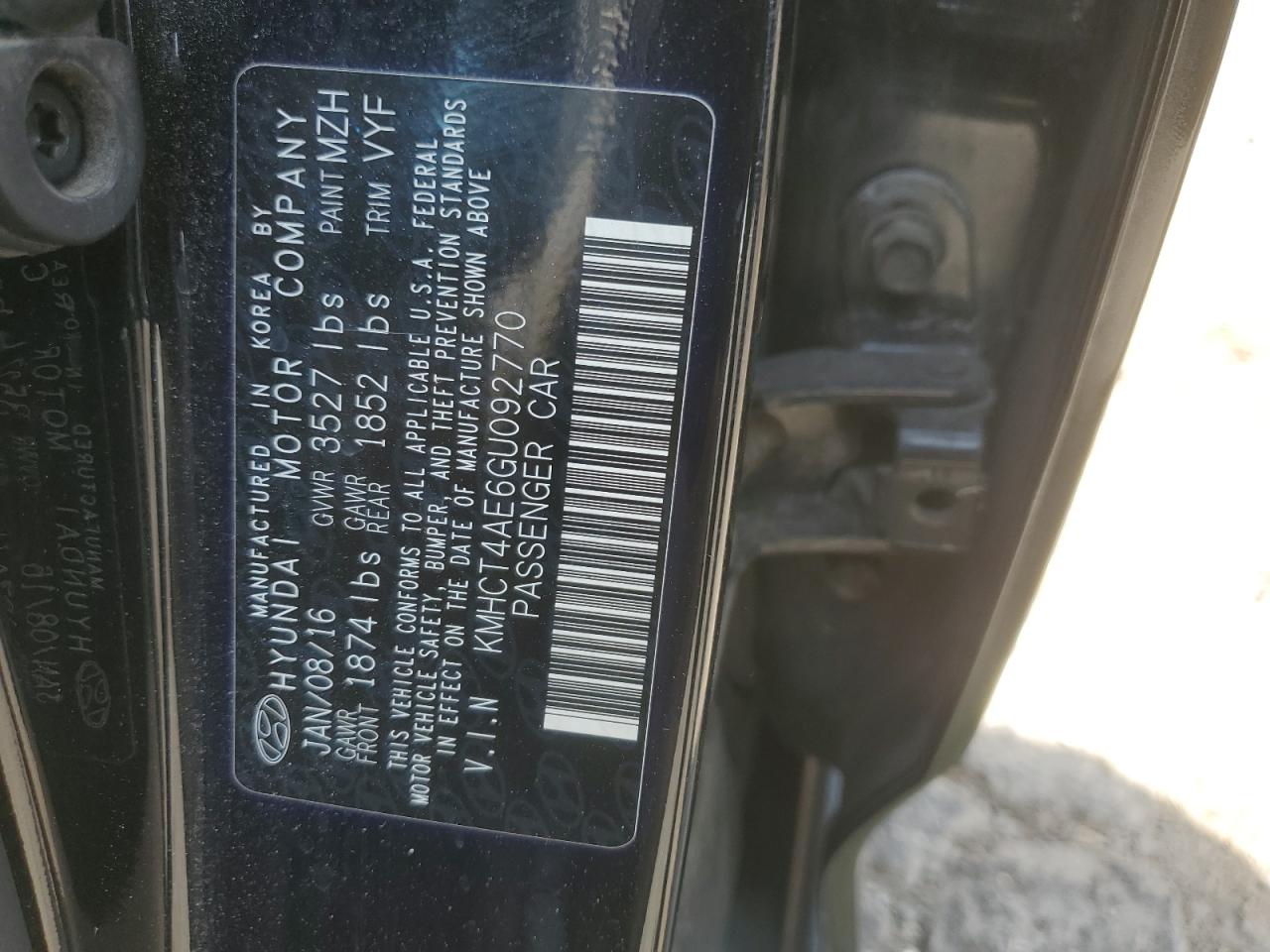 2016 Hyundai Accent Se VIN: KMHCT4AE6GU092770 Lot: 55181195
