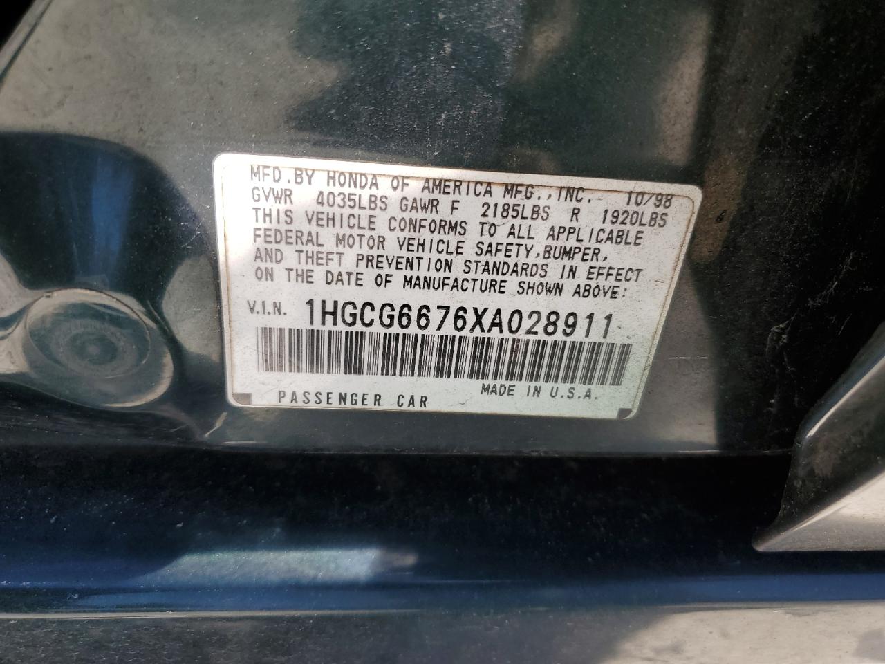 1999 Honda Accord Ex VIN: 1HGCG6676XA028911 Lot: 57597235