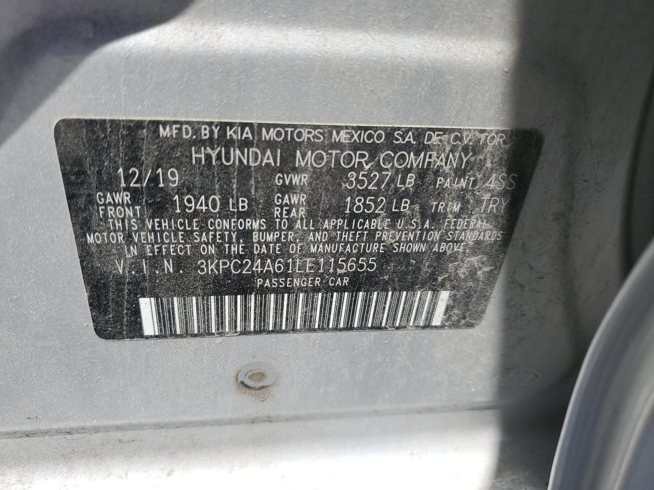 2020 Hyundai Accent Se VIN: 3KPC24A61LE115655 Lot: 57936895