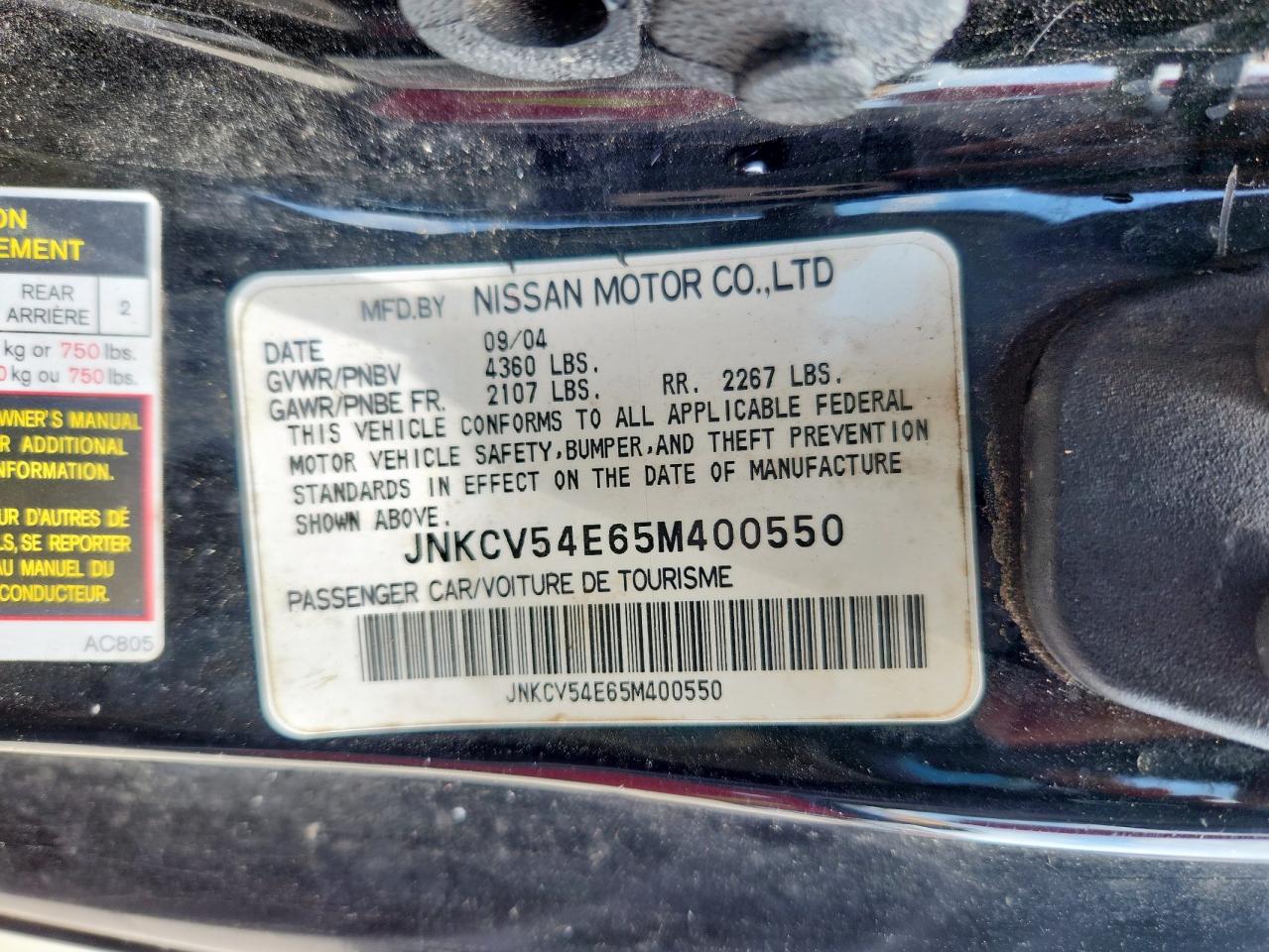 2005 Infiniti G35 VIN: JNKCV54E65M400550 Lot: 58487345
