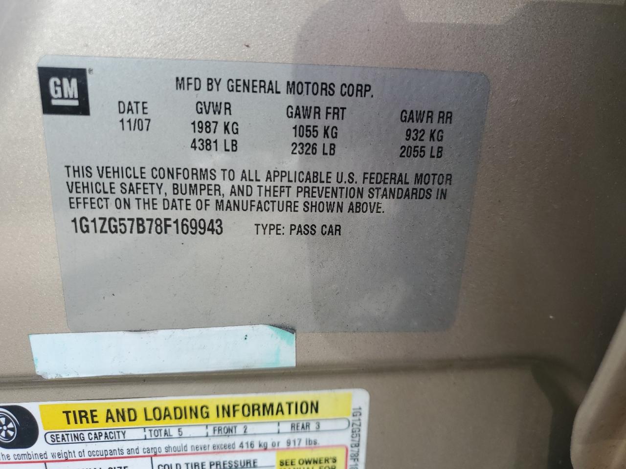 2008 Chevrolet Malibu Ls VIN: 1G1ZG57B78F169943 Lot: 56669545