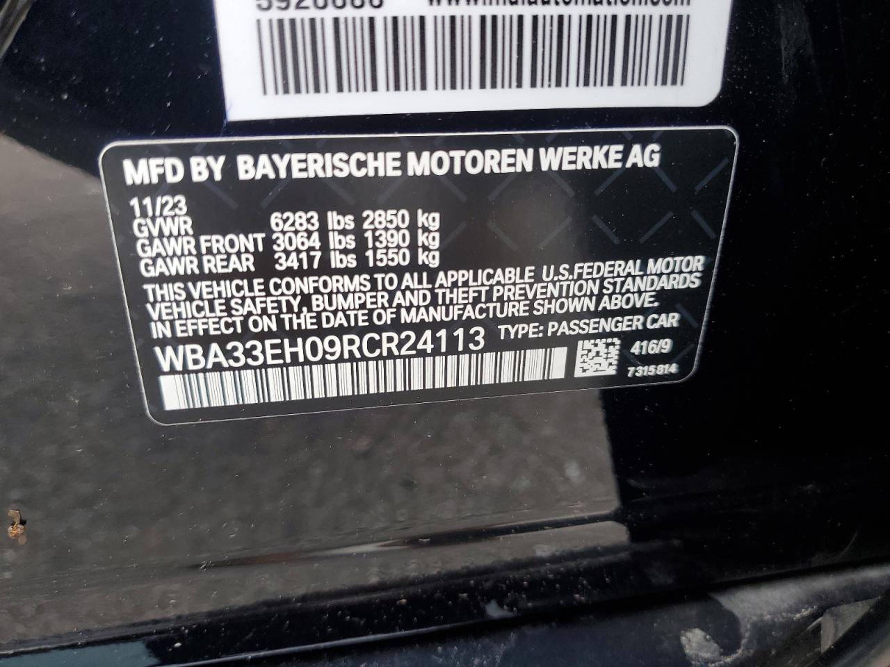 2024 BMW 740 Xi VIN: WBA33EH09RCR24113 Lot: 56699365