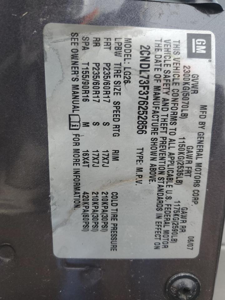 2007 Chevrolet Equinox Lt VIN: 2CNDL73F376252856 Lot: 56246505