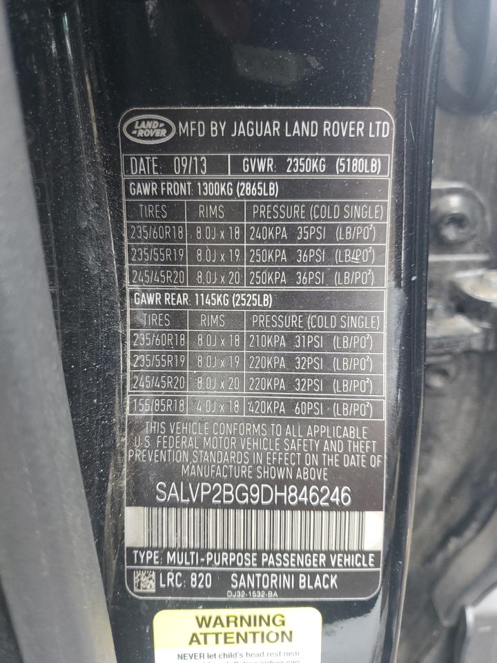 2013 Land Rover Range Rover Evoque Pure Plus VIN: SALVP2BG9DH846246 Lot: 56224725