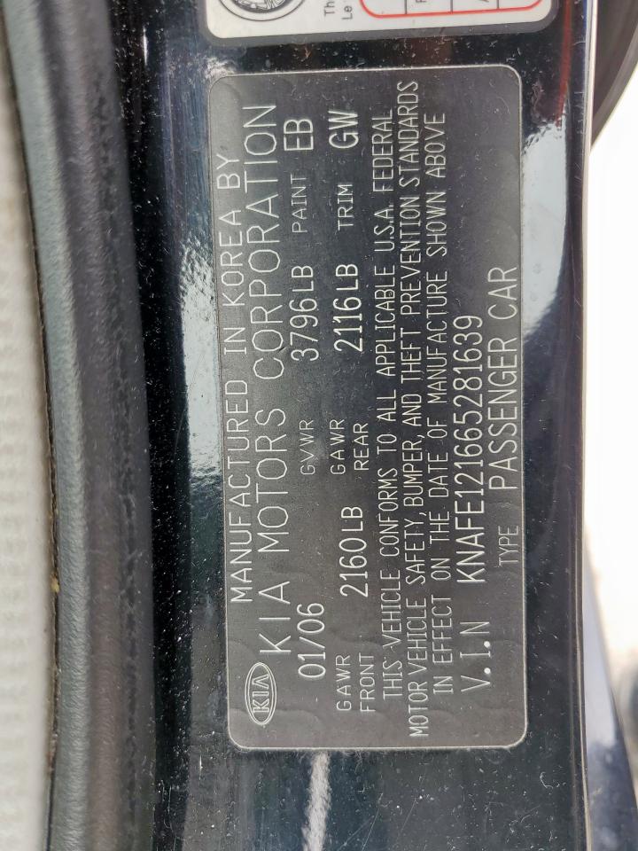 2006 Kia Spectra Lx VIN: KNAFE121665281639 Lot: 54583825