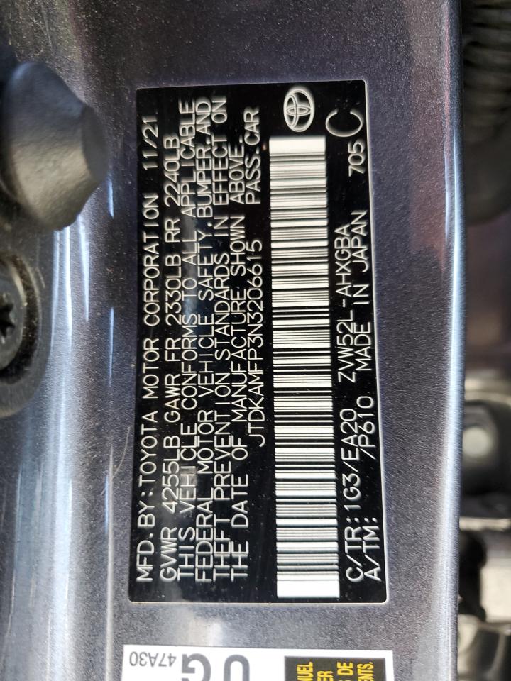 2022 Toyota Prius Prime Le VIN: JTDKAMFP3N3206615 Lot: 55417075