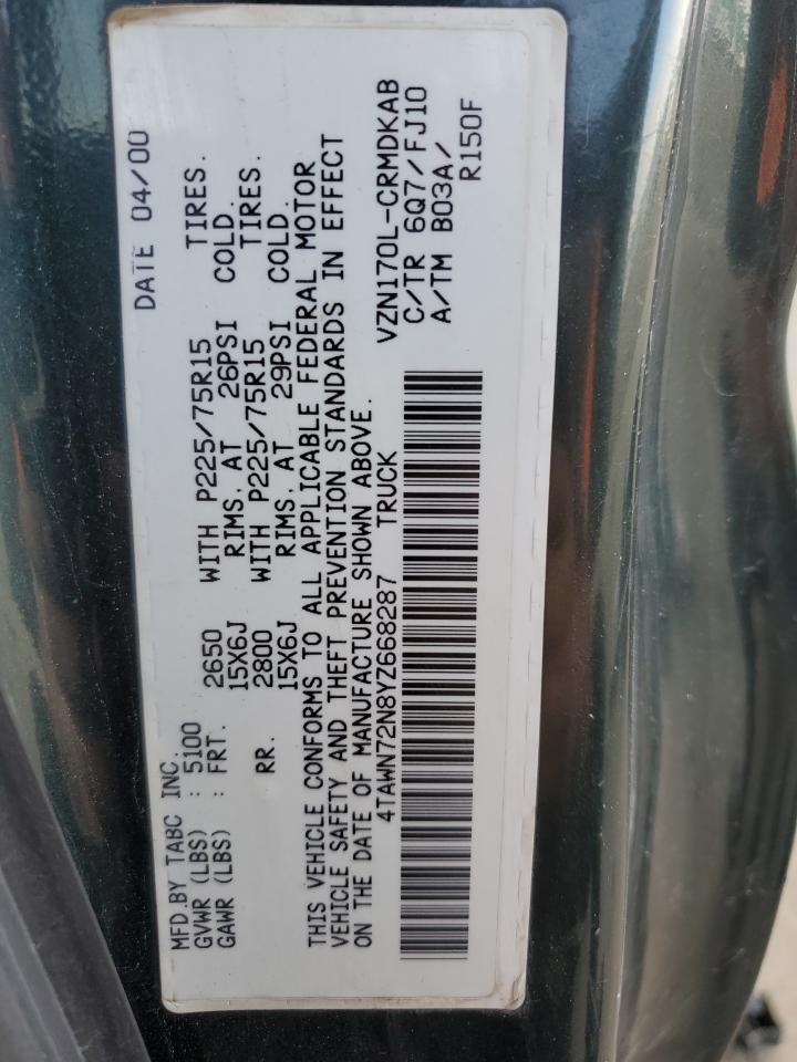 2000 Toyota Tacoma Xtracab VIN: 4TAWN72N8YZ668287 Lot: 57287475