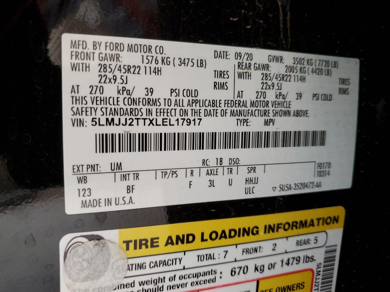 2020 Lincoln Navigator Black Label VIN: 5LMJJ2TTXLEL17917 Lot: 56672935