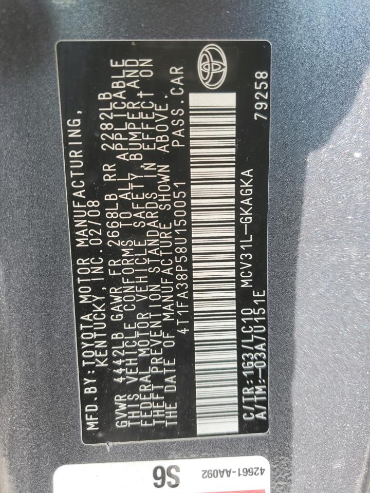 4t1fa38p58u150051 4T1FA38P58U150051 2008 Toyota Camry Solara Se