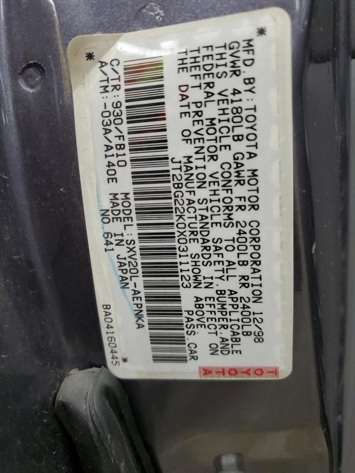 1999 Toyota Camry Le VIN: JT2BG22K0X0311123 Lot: 54164545