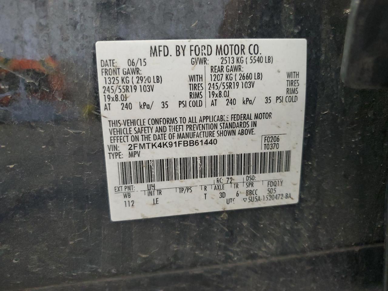 2015 Ford Edge Titanium VIN: 2FMTK4K91FBB61440 Lot: 56362835