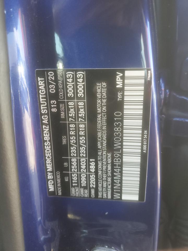 2020 Mercedes-Benz Glb 250 4Matic VIN: W1N4M4HB9LW038310 Lot: 56592305
