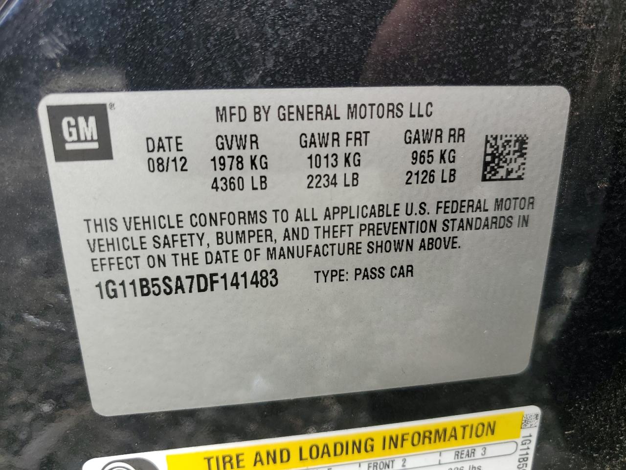 2013 Chevrolet Malibu Ls VIN: 1G11B5SA7DF141483 Lot: 57153355