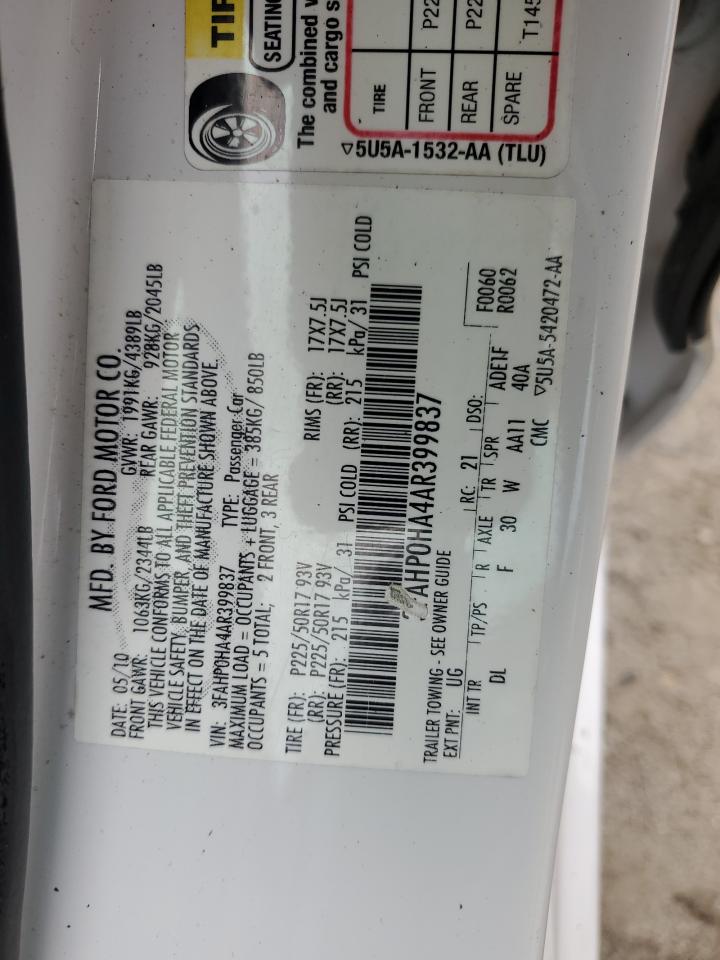 2010 Ford Fusion Se VIN: 3FAHP0HA4AR399837 Lot: 55931035
