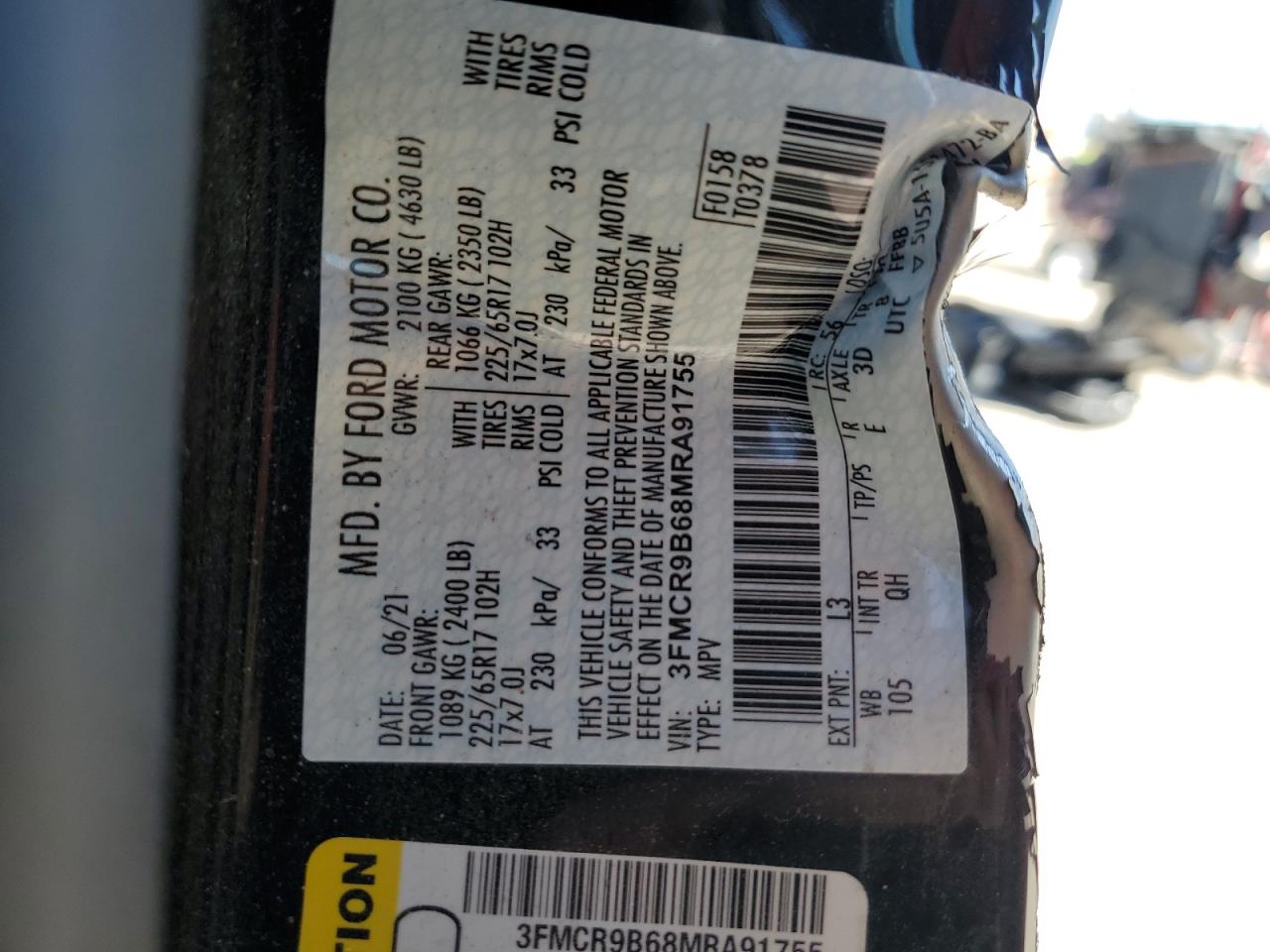 2021 Ford Bronco Sport Big Bend VIN: 3FMCR9B68MRA91755 Lot: 56064125