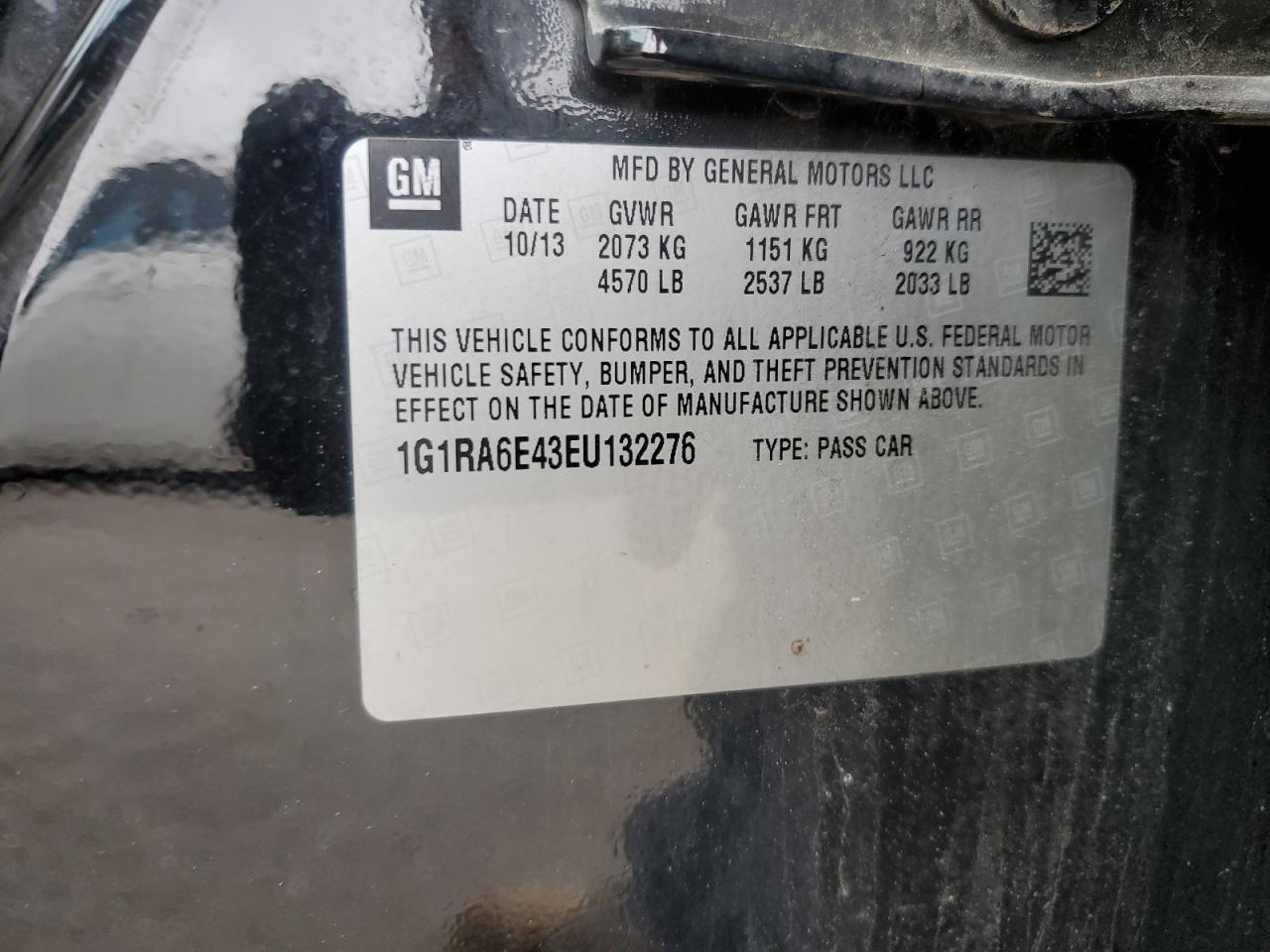 2014 Chevrolet Volt VIN: 1G1RA6E43EU132276 Lot: 57028385
