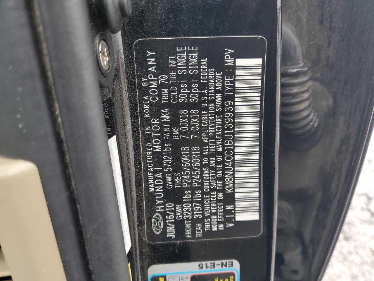 2011 Hyundai Veracruz Gls VIN: KM8NU4CC1BU139939 Lot: 56318345