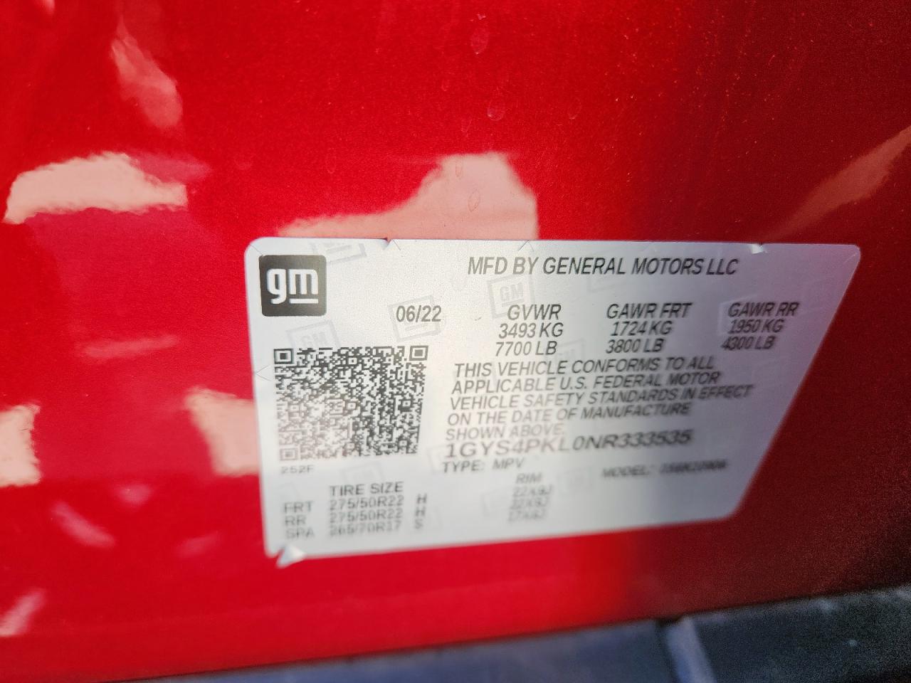 2022 Cadillac Escalade Esv Sport VIN: 1GYS4PKL0NR333535 Lot: 59122665